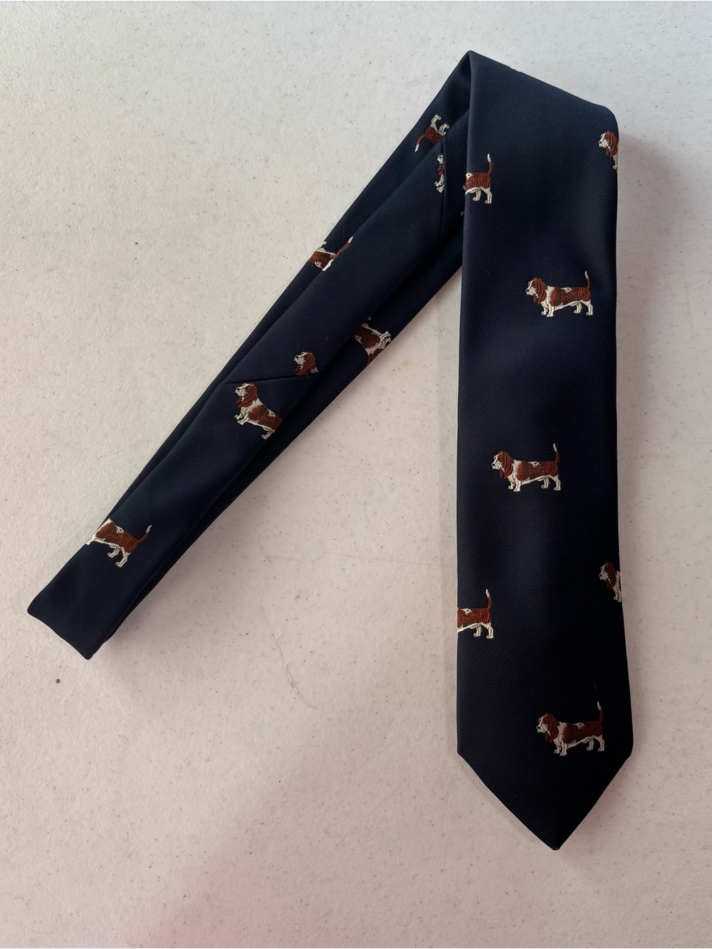 VTG Chippmunk Creations Basset Hound Dog Silk Tie Navy Blue USA